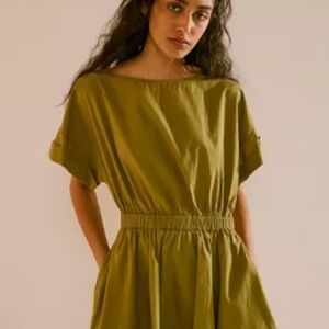 Free people Free est Full-Time Fun Mini Dress in Olive Green Sz L Cotton Poplin